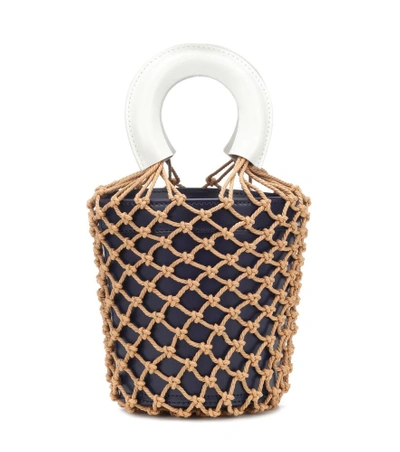Shop Staud Moreau Netted Leather Bucket Bag In Blue