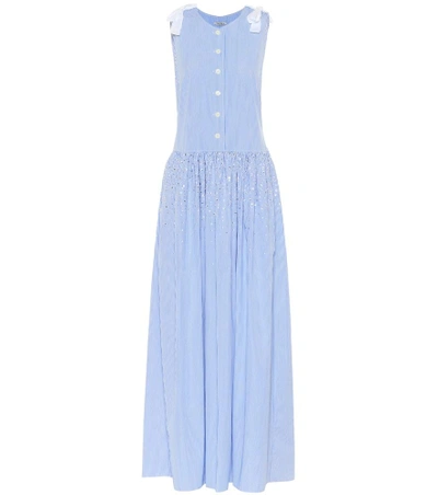 Shop Miu Miu Striped Cotton Dress In Blue