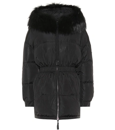 Shop Prada Fur-trimmed Down Coat In Black