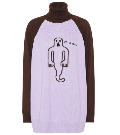 Shop Miu Miu Wool Ghost Turtleneck Sweater In Pink