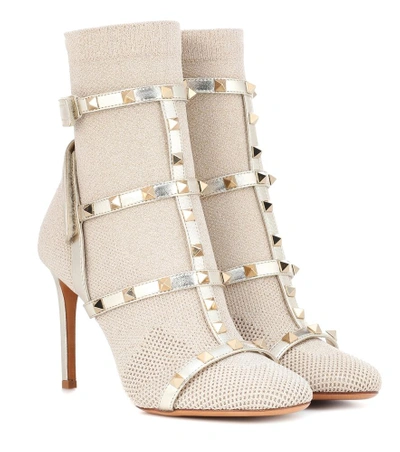 Shop Valentino Rockstud Ankle Boots In Metallic