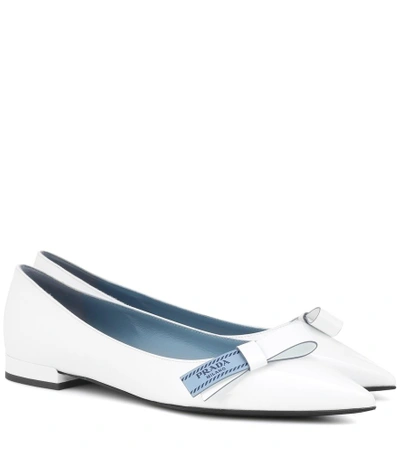 Shop Prada Leather Bow Flats In White