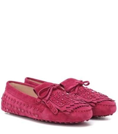 Shop Tod's Gommino Suede Fringe Loafers In Pink