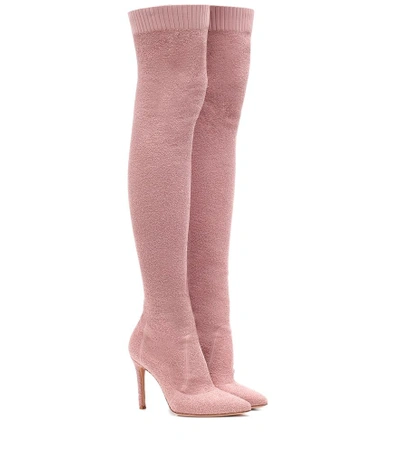Shop Gianvito Rossi Fiona 105 Bouclé Over-the-knee Boots In Pink