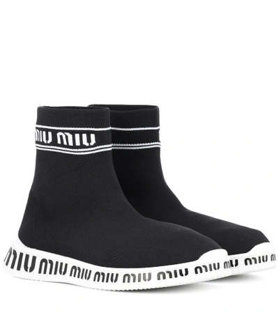 Shop Miu Miu Stretch Sock Sneakers In Black