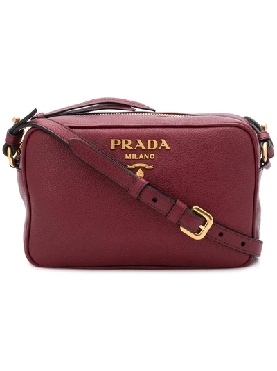 Shop Prada Logo Plaque Camera Bag - Red