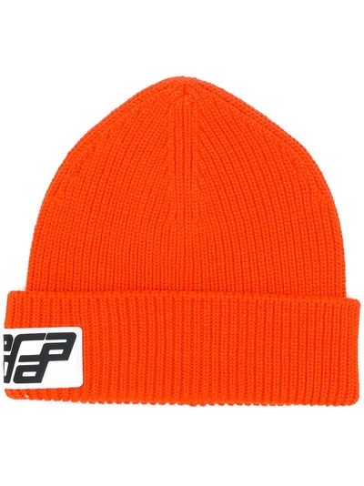 Shop Prada Logo Beanie Hat In Orange