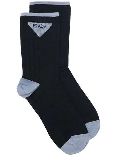 Shop Prada Knitted Logo Socks - Black