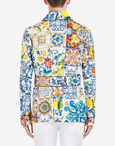 Shop Dolce & Gabbana Printed Linen Jacket/robe In Majolica Print