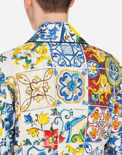 Shop Dolce & Gabbana Printed Linen Jacket/robe In Majolica Print