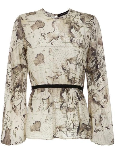 Shop Andrea Marques Maps Print Blouse In Neutrals