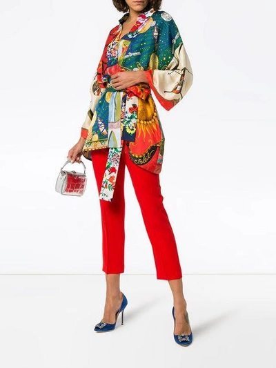 Shop Rianna + Nina Short Multi Floral Planet Print Silk Kimono Robe - Multicolour