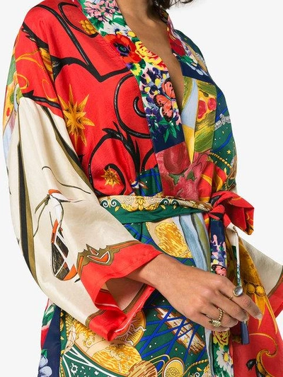 Shop Rianna + Nina Short Multi Floral Planet Print Silk Kimono Robe - Multicolour