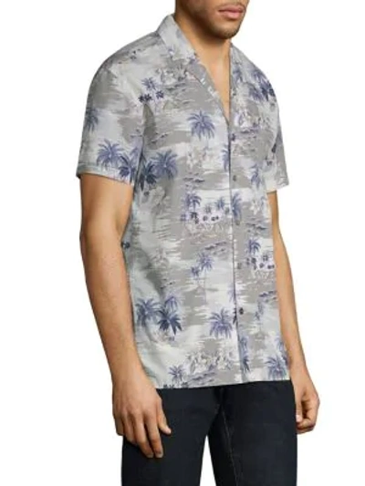 Shop Strellson Palm Tree Print Button-down Shirt In Medium Grey