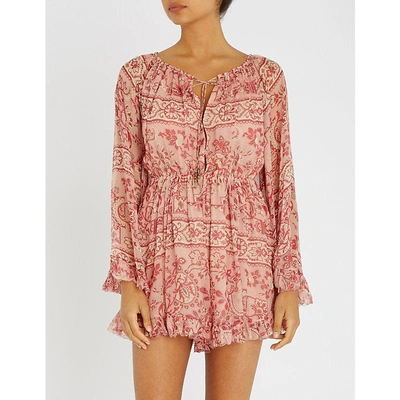 Shop Zimmermann Castile Floral-print Silk Playsuit In Filigree Stripe