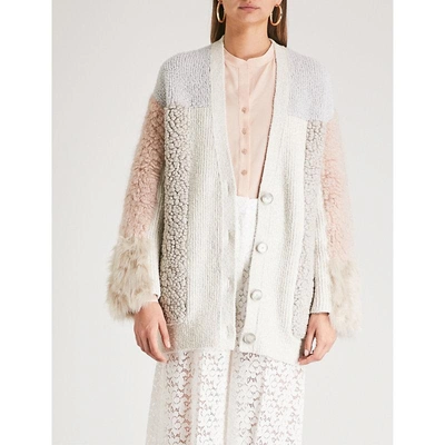 Shop Stella Mccartney Patchwork Knitted Cardigan In Bone Camel