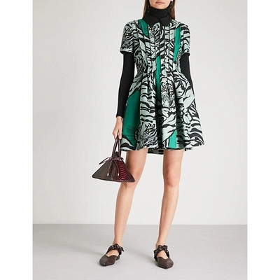 Shop Valentino Tiger-print Wool And Silk-blend Dress In Green Powder Green