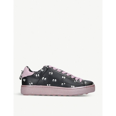 Shop Coach Dark Disney Leather Sneakers In Black/comb