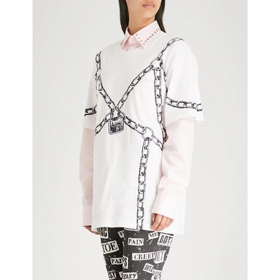 Shop Moschino 链-打印 棉-球衣 吨-衬衫 In White