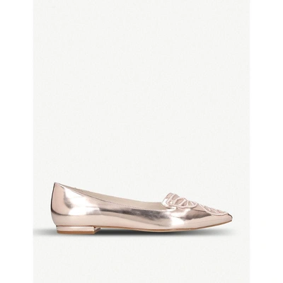Shop Sophia Webster Bibi Butterfly Embroidered Metallic Leather Pointed-toe Flats In Bronze