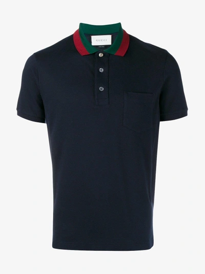 Shop Gucci Web Collar Polo Shirt In Blue