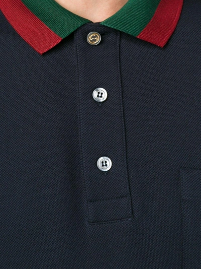 Shop Gucci Web Collar Polo Shirt In Blue