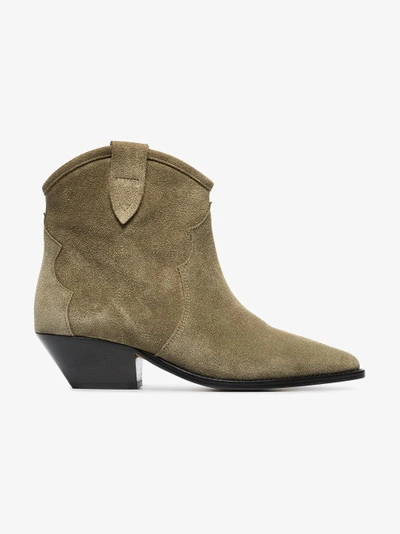 Shop Isabel Marant Taupe Dewina 40 Suede Ankle Boots In Green