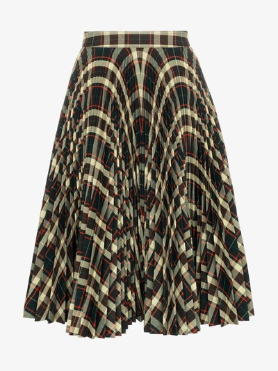 Shop Calvin Klein 205w39nyc High Waisted Check Pleated Skirt In 234 Brown+lemongrass+orange