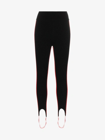 Shop Calvin Klein 205w39nyc High Waisted Knitted Wool Blend Striped Leggings In Black