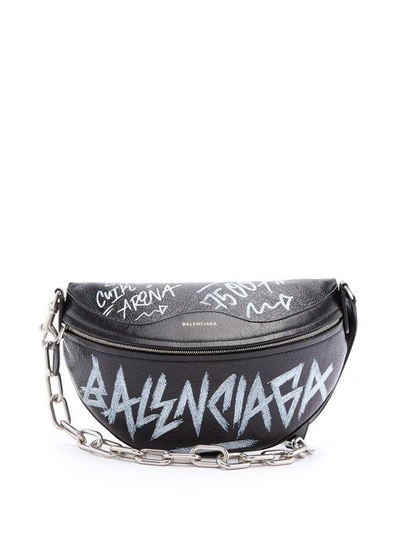 Balenciaga Black And White Souvenir Xs Graffiti Leather Belt Bag | ModeSens