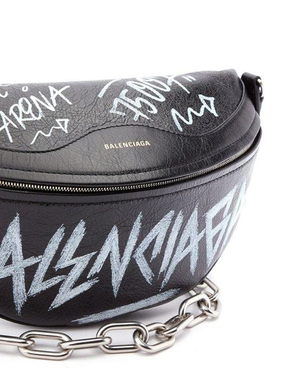 Balenciaga Black And White Souvenir Xs Graffiti Leather Belt Bag