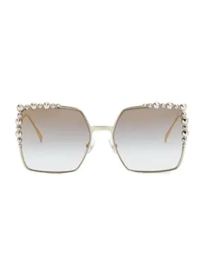Shop Fendi Women's 60mm Oversized Crystal-trim Square Sunglasses In Brown