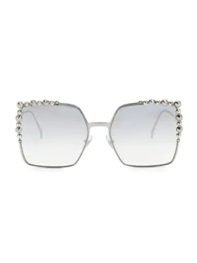 Shop Fendi Women's 60mm Oversized Crystal-trim Square Sunglasses In Grey