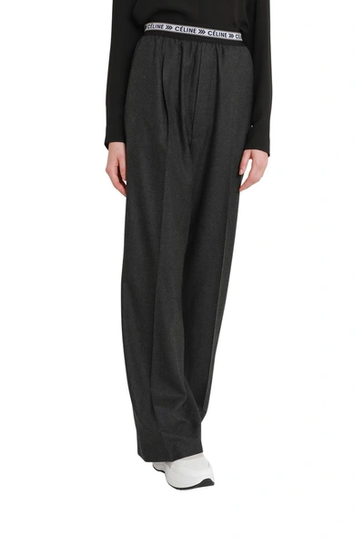 Celine Logo Belt Flannel Trousers In Grigio | ModeSens