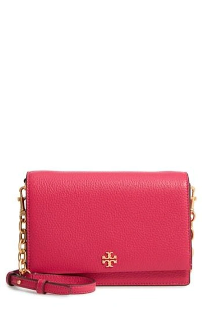 Shop Tory Burch Georgia Pebble Leather Shoulder Bag - Red In Bright Azalea