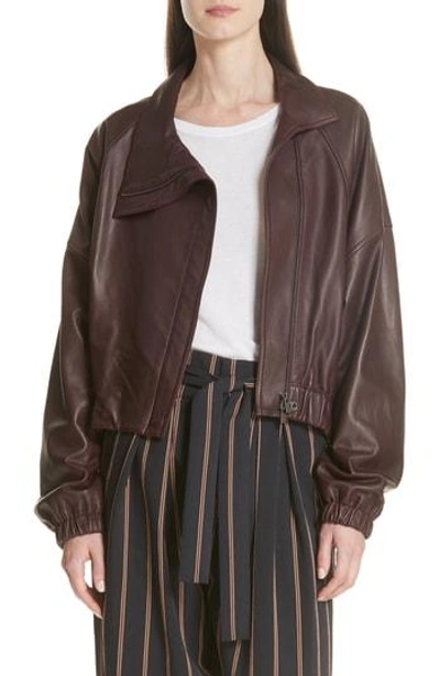 Shop Vince Asymmetrical Leather Jacket In Black Cherry