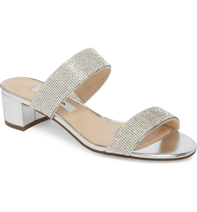 Shop Nina Georgea Crystal Embellished Slide Sandal In Silver Fabric