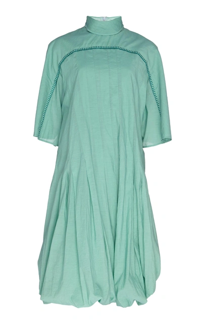 Shop Acne Studios Turtleneck Cotton Voile Dress In Green
