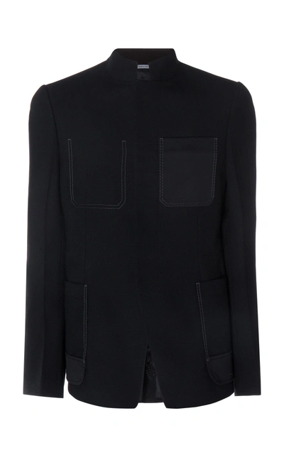 Shop Lanvin Topstitch Detail Officer Jacket In Black