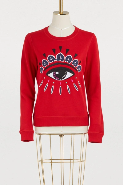 Kenzo Red Eye-embroidered Cotton Sweatshirt | ModeSens
