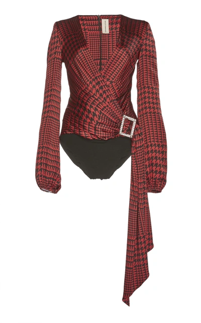 Shop Alexandre Vauthier Blouson Sleeve Silk Bodysuit In Red