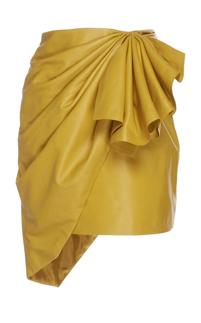 Shop Alexandre Vauthier Ruffled Leather Mini Skirt In Yellow