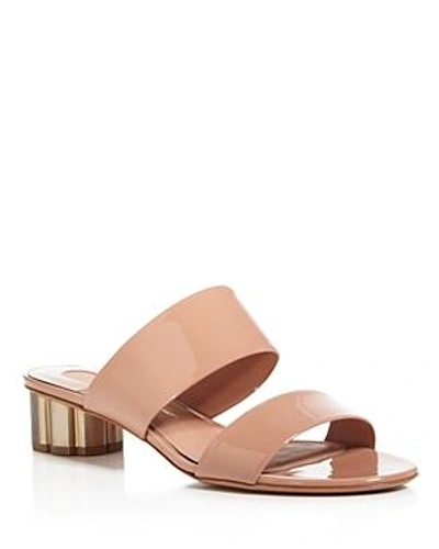 Shop Ferragamo Women's Belluno Floral Heel Slide Sandals In New Blush Pink Patent Leather/light Gold