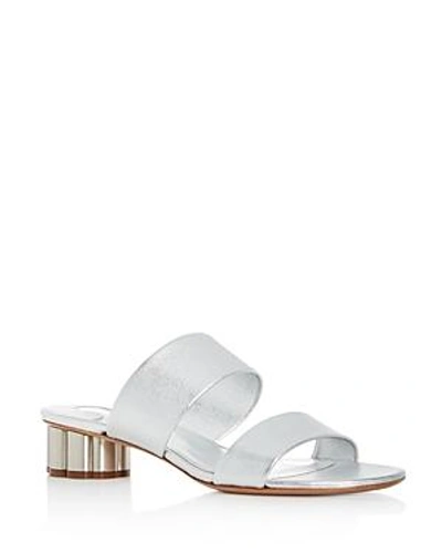 Shop Ferragamo Women's Belluno Floral Heel Slide Sandals In Argento Silver Leather/silver
