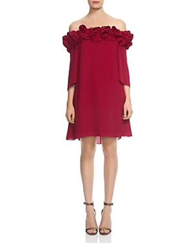 Shop Halston Heritage Ruffled Off-the-shoulder Dress In Wildberry