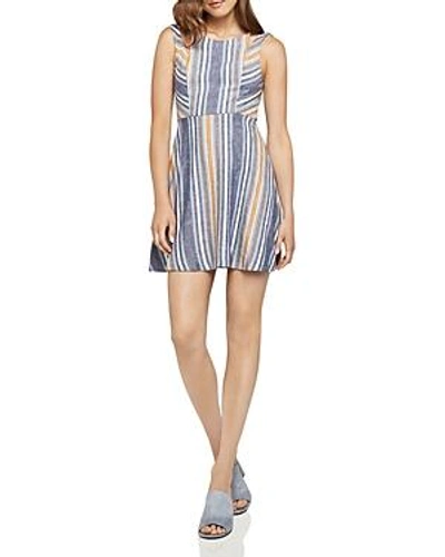 Shop Bcbgeneration Cutout Striped Fit-and-flare Dress In Blue Multi
