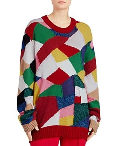 Shop Burberry Gladey Patchwork Sweater In Military Red
