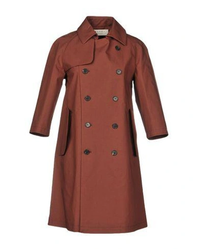 Shop Marni Overcoats In Brick Red