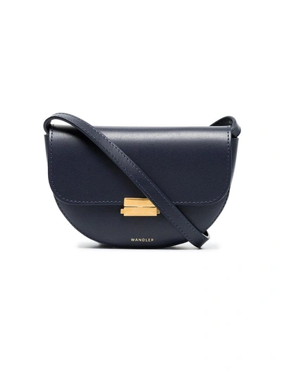 Shop Wandler Navy Anna Leather Belt Bag In Blue