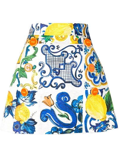 Shop Dolce & Gabbana Majolica Print Skirt In Blue